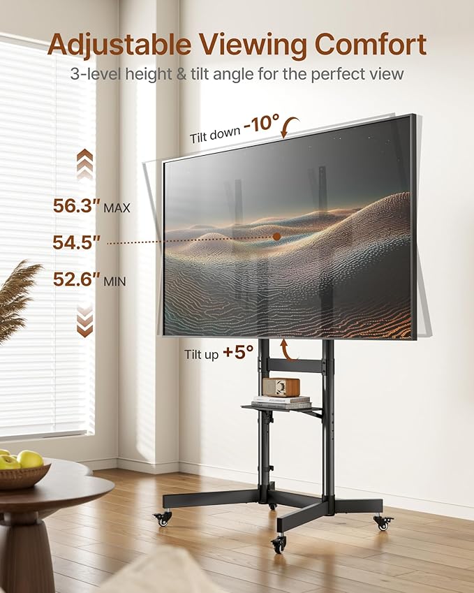 Heavy-Duty Rolling TV Stand for 55–100" Screens — Supports 165 lbs, Stable