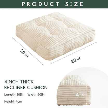 Tufted Corduroy Recliner Seat Cushion for Elderly, High Density Foam Large Square Seat Cushion for Recliner Chair, Floor Pillow, Office Chair, Car, No Pressure on Thighs, 20x20x4