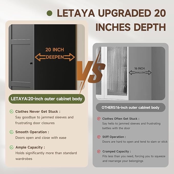 Letaya Armoire Wardrobe Closet, Narrow Slim Coat Closet Cabinet
