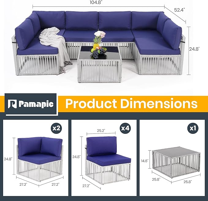 Pamapic 7-Piece Outdoor Sectional Set, Large Wicker Patio Furniture Set