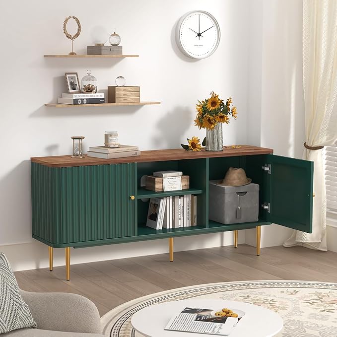 ARTPOWER 55” Fluted TV Stand, Mid Century Modern Green TV Stand