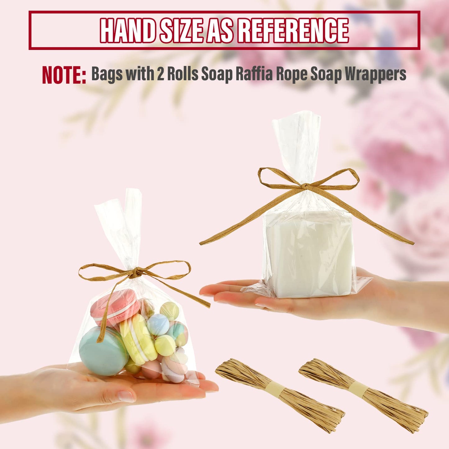 Tudomro 100 Pcs Clear Flat Cellophane Soap Bags for Packaging 4.9'' x 7.9'' Small Mini Soap Cookie Candy Wrappers Bags with Raffia Rope for Wedding Christmas Craft Gift Birthday Party Favor Supplies