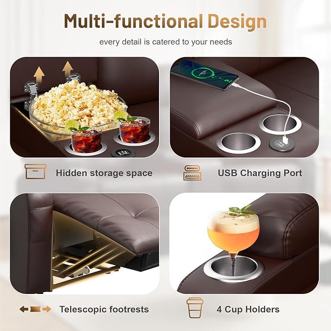 Recliner Sofa Set, Home Theater Seating Wall Hugger Recliners