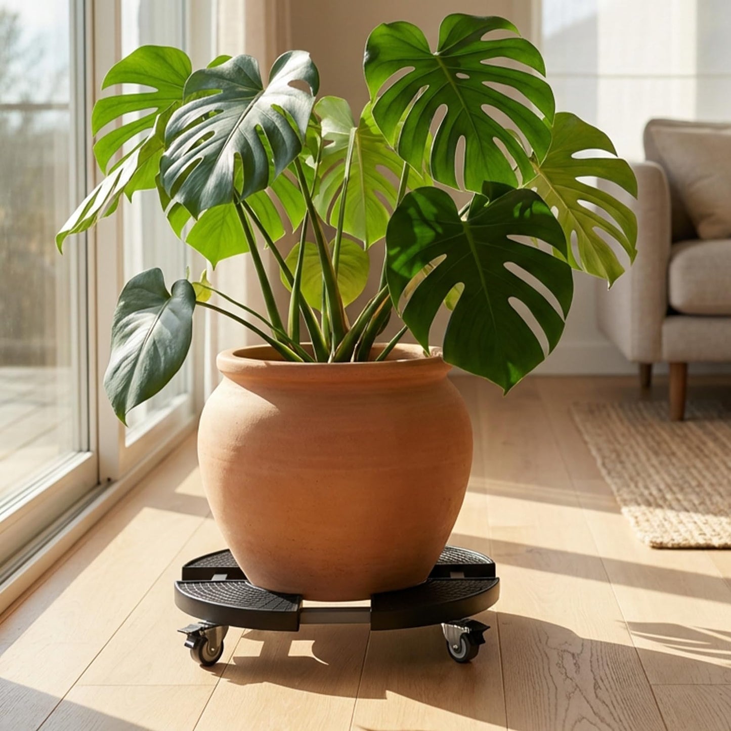 NULTRUMA Adjustable Plant Caddy with Wheels, 15–22 Inch Heavy Duty Rolling Plant Stand, Lockable Casters, 440–500 lbs Capacity, Large Plant Dolly for Indoor Outdoor Flower Pot Mover, Black