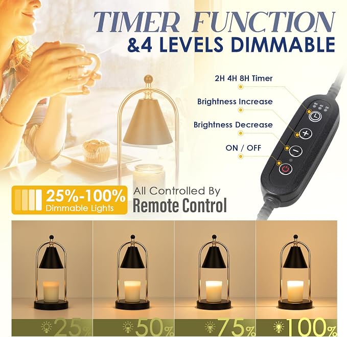 Candle Warmer Lamp with Timer, Electric Black Light for Bedroom, Dimmer Wax Melts Warmer for Candle Jars, Beside Lamp Gifts for Women Home Decor (2 Bulbs Included)