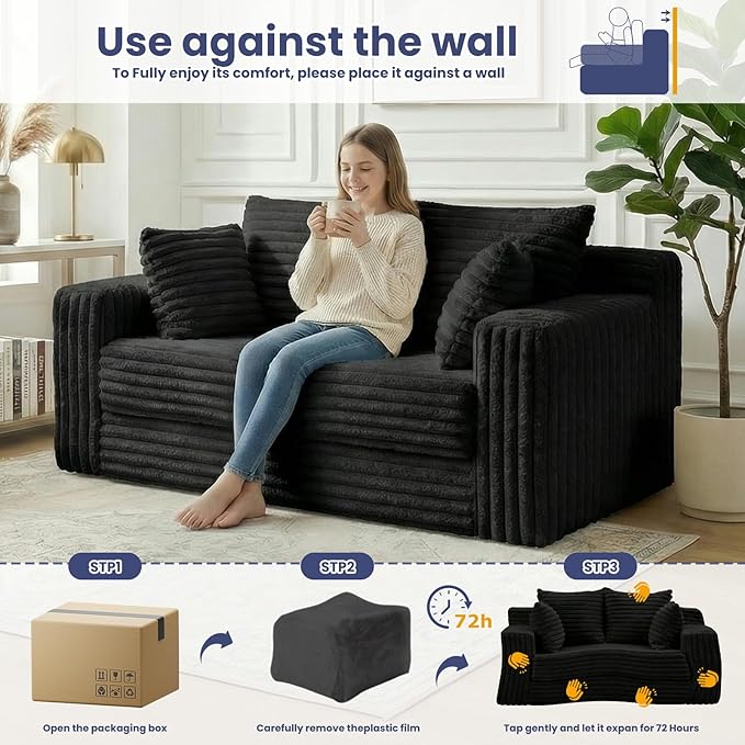 3-in-1 Convertible Sofa Bed: Boneless Loveseat Sleeper & Folding Couch Bed