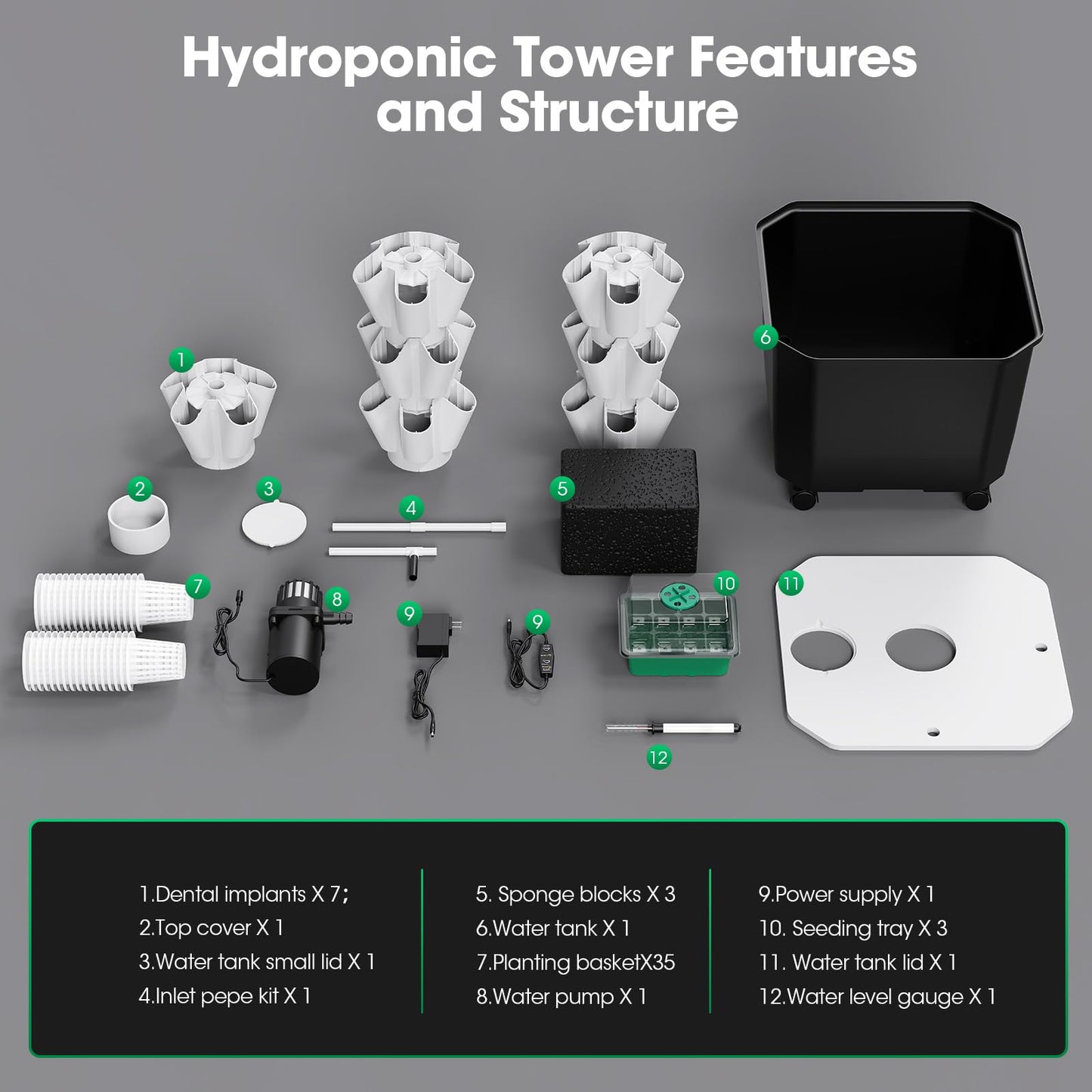 Vertical Hydroponic Tower,7Layer 35 Pods Tower Garden Growing System with 12V Water Pump& 24h Smart Timer,BPA-Free Modular Indoor/Outdoor for Hydroponic Gardening Lovers Planting Vegetables.45inch
