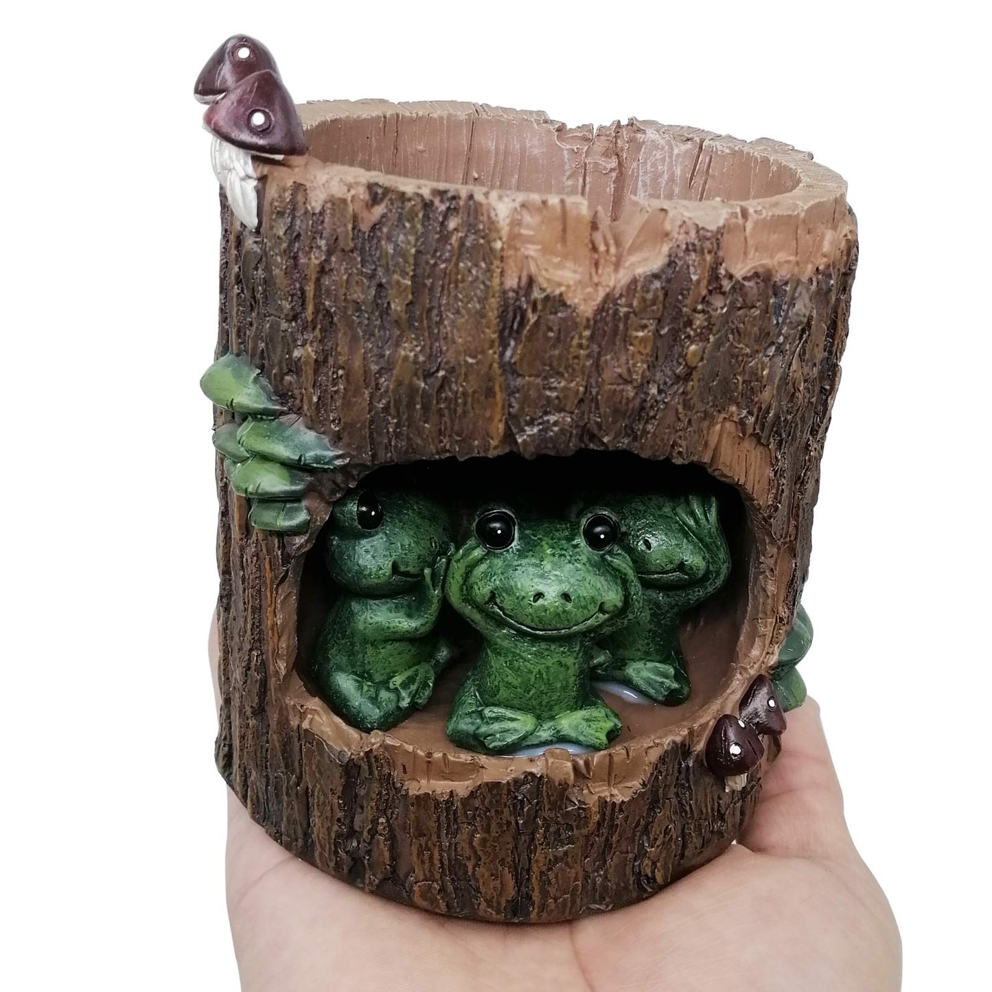 EMiEN Resin Cute Small Succulent Pots with Drainage,Succulent Planters,Air Plant Flower Pots Cactus Faux Plants Containers,Animal Planter (Big Frog Tree Hole)