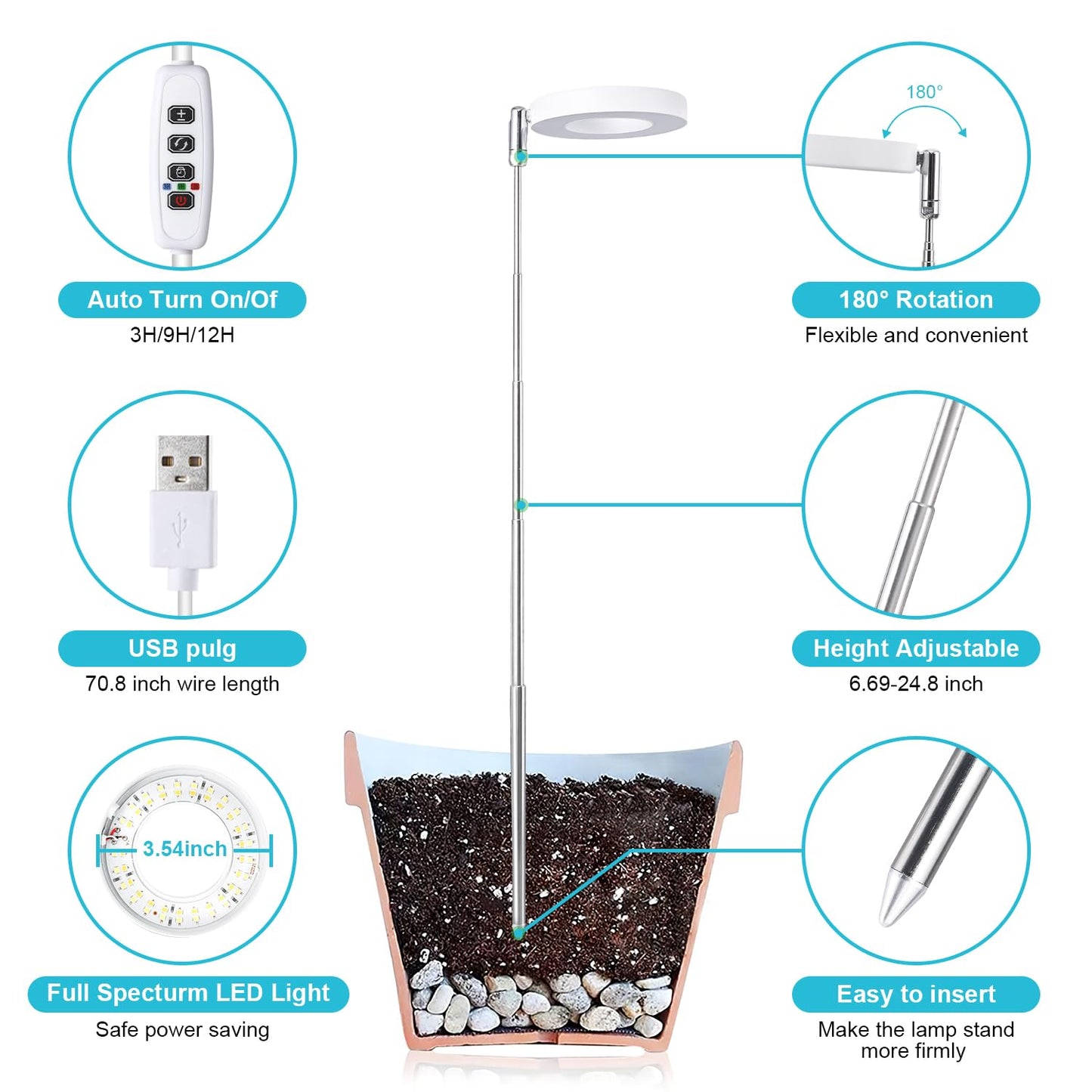 Halo Ring Grow Lights for Small Indoor Plants, Warm+White 96LEDs Full Spectrum Plant Light, Height Adjustable with Adapter, 3/9/12H Timer, 3 Spectral Modes, 10 Dimmable Levels, Angel Ring 2 Pack