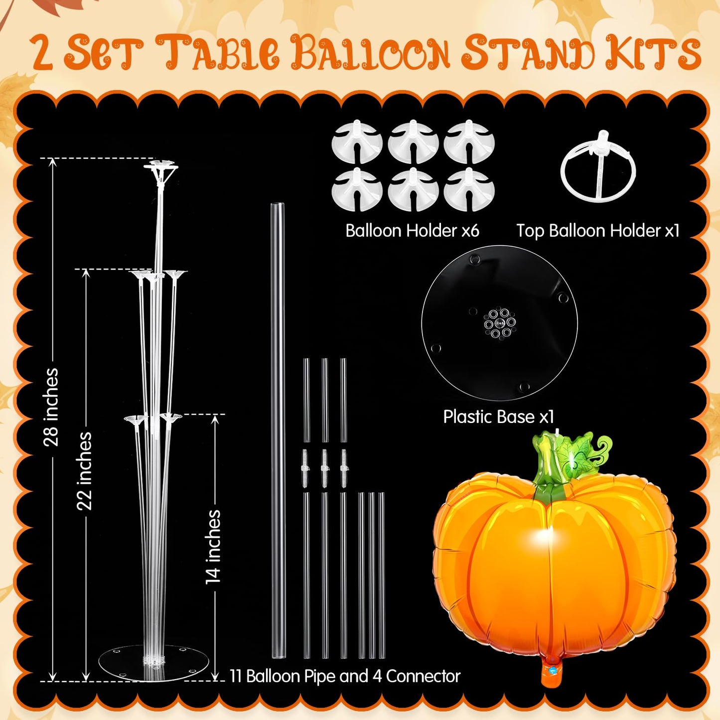 Seematn 2 Set Fall Balloon, Pumpkin Foil Balloons Stand Kit for Table Centerpiece for Baby Shower Thanksgiving Mid Autumn Birthday Wedding Party Decoration Beige, Gold, Burnt Orange, Blue
