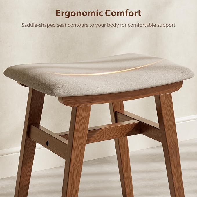 Muwuele Solid Wood Vanity Stool, Compact Makeup Chair