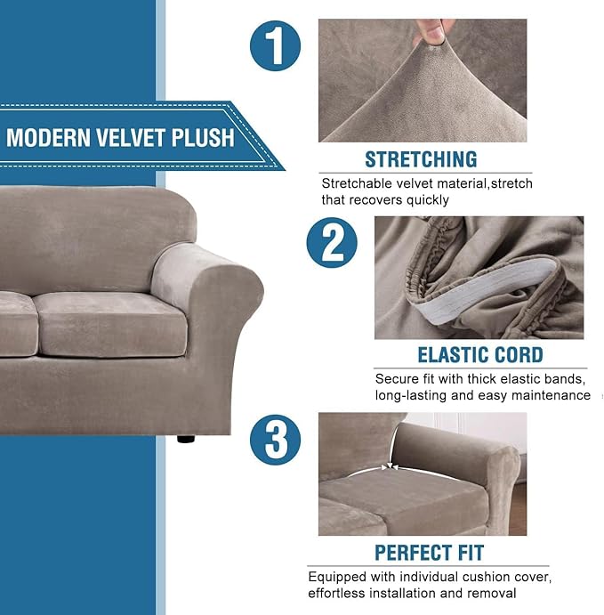 H.VERSAILTEX Modern Velvet Plush High Stretch Sofa Slipcover Furniture