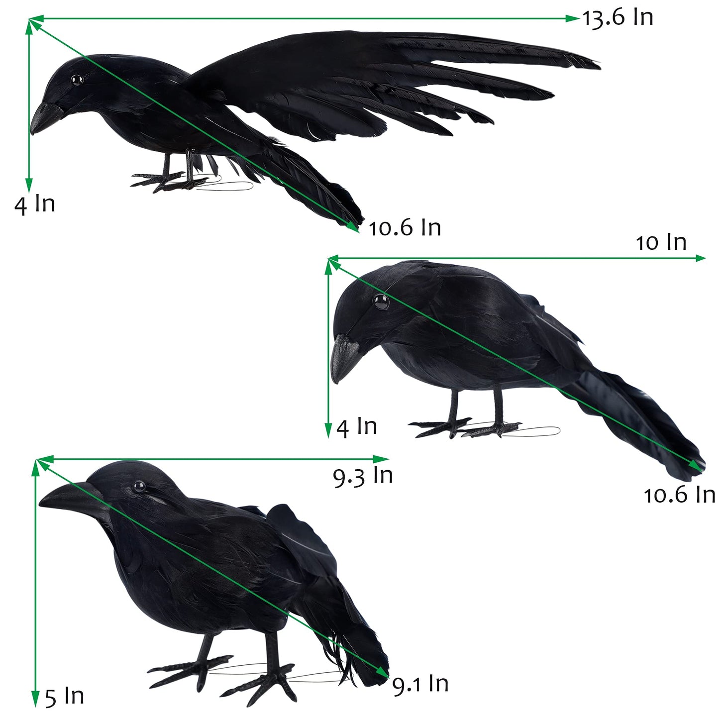 ATDAWN Halloween Birds, Black Feathered Crows, Realistic Looking Halloween Decoration Birds (3 Pack)