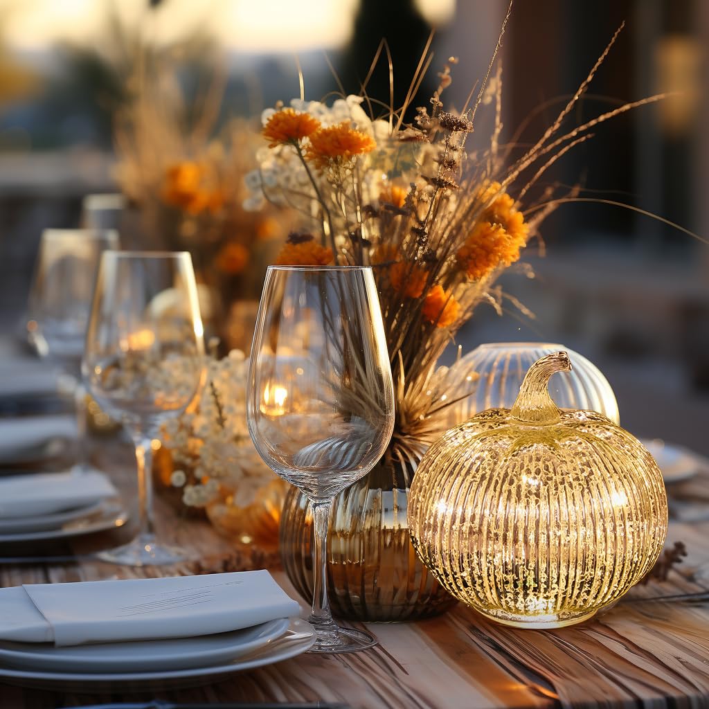 hvfun Mercury Glass Light Up Pumpkin with Timer, Fall Decoration for Home, Silver Halloween Festive Decor Lamp