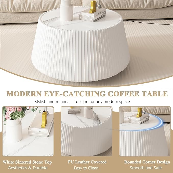 Modern Marble Nesting Coffee Table Set of 2, 26.77" Cup Shaped Coffee and End