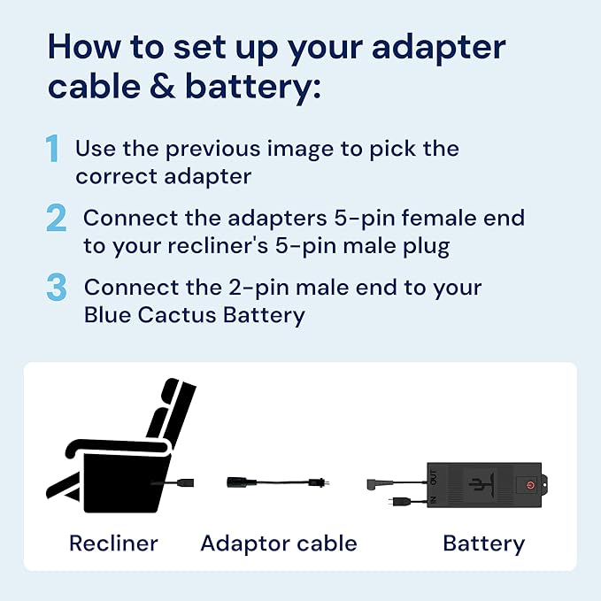 Blue Cactus Adapter Cables for Recliner Battery Pack