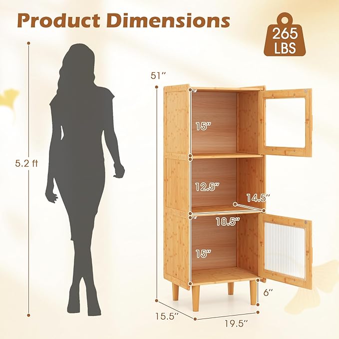Giantex Bamboo Storage Cabinet, 3-Cube Bookcase, Freestanding Liquor Display