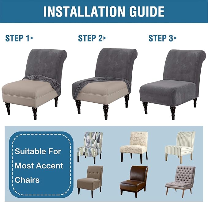 H.VERSAILTEX Armless Accent Chair Covers Thick Velvet Armless Chair Slipcovers