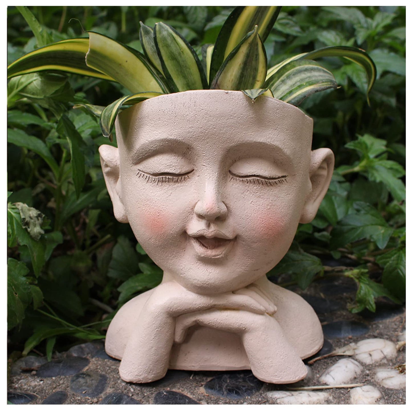 Yesness Face Planter Pots, Human Head Planters Cute Girl Flower Pot, Female Bust Statue Vase, Resin Garden Hollow Heads with Hole for Outdoor Indoor Plants,with Drainage Hole