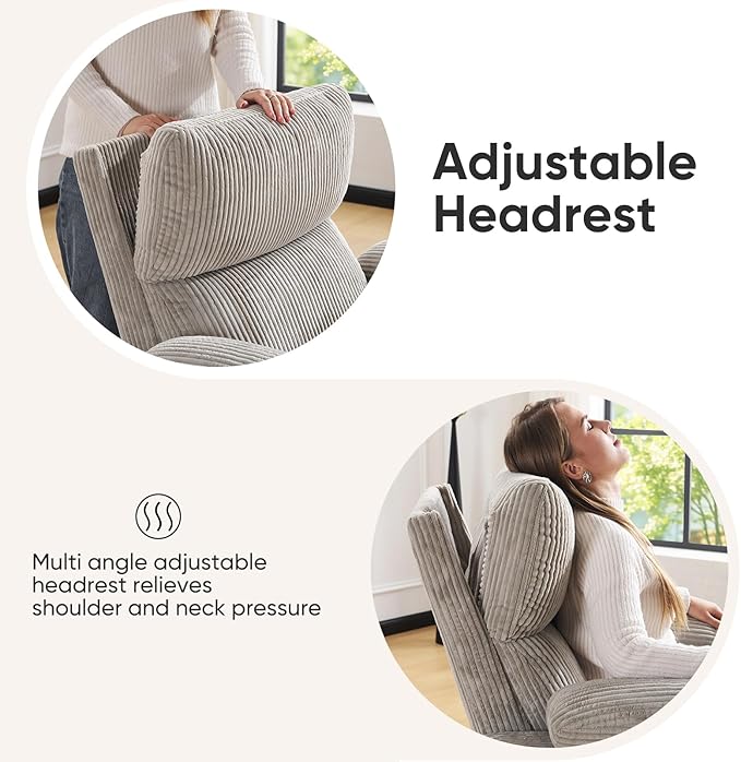 Swivel Rocker Recliner with Adjustable Armrests, Rocking Nursery Chair with