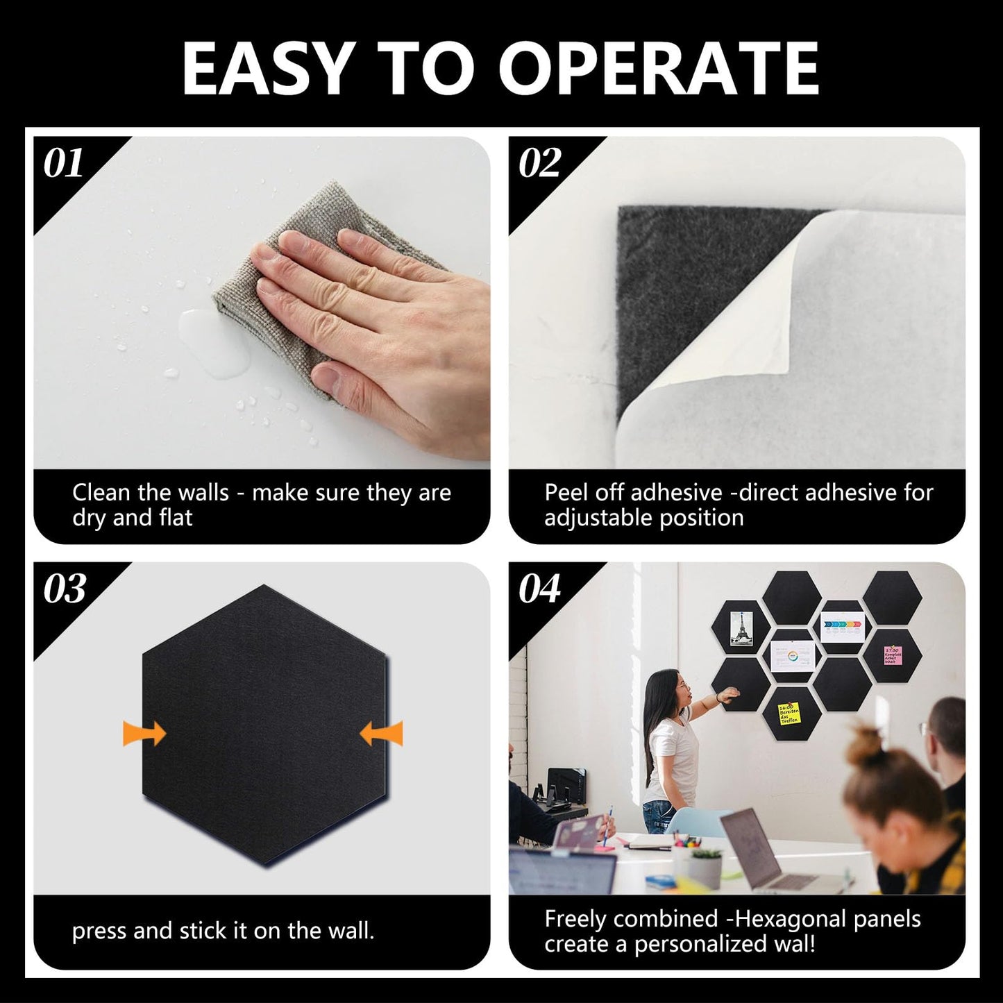 8 Packs Fuchsia Hexagon Felt Pin Board, 12" Bulletin Board with 30 Push Pins, Felt Board for Home Kitchen Office Decor, Self-Adhesive Corkboard Tiles for Walls Classroom Message Photos Memos Display