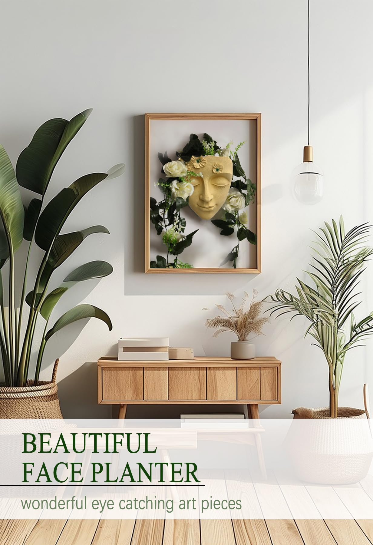 KOXHERO Face Shape Wall Planter Elegant Yellow Resin Wall-Mounted Head Pot with Drainage Hole Unique Small Vase Holder for Flower,Succulents, Hanging Plants for Plant Lovers