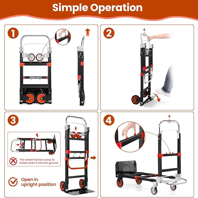3-in-1 Folding Hand Trucks, 600Lbs Convertible Hand Truck Dolly, Heavy Duty