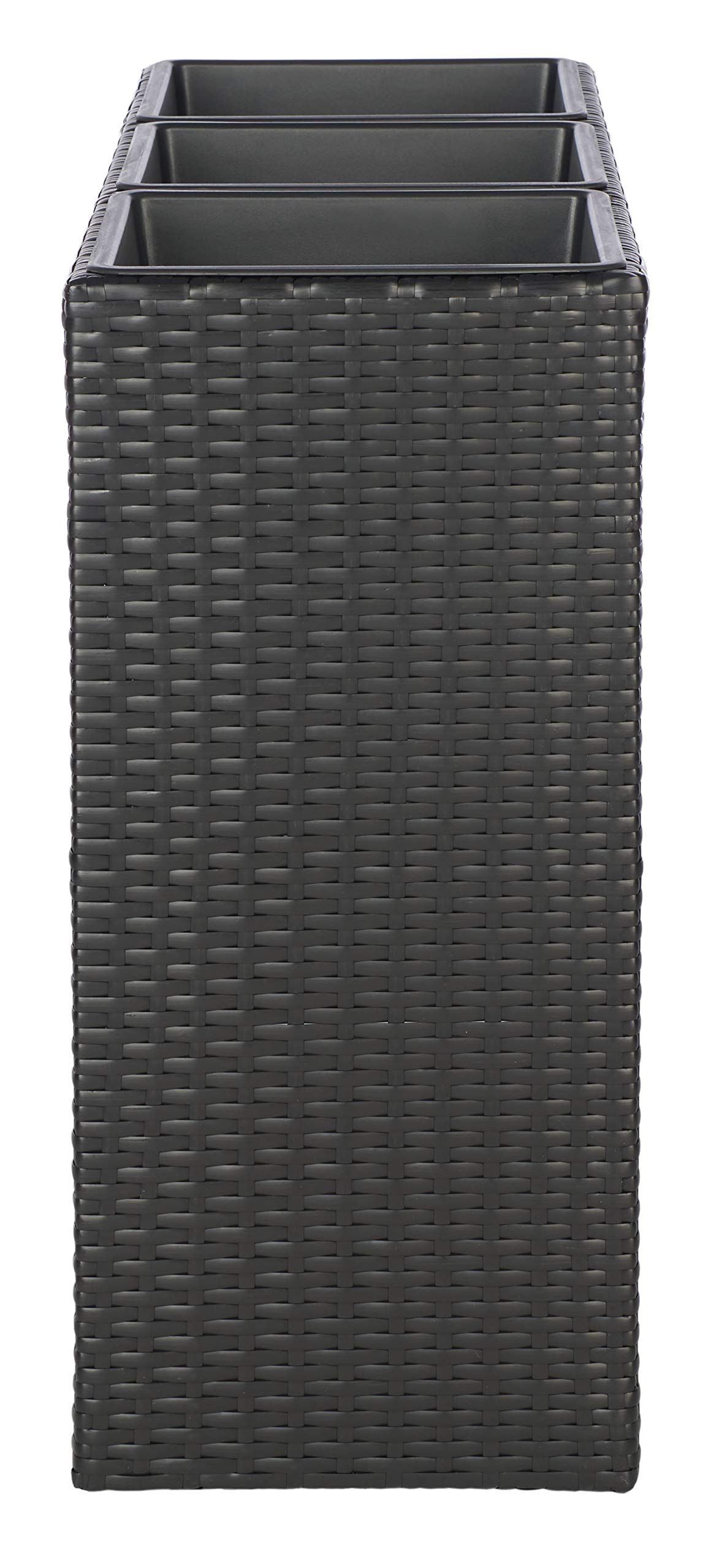 SAFAVIEH Outdoor - Rita Black Wicker 3-Tier Plant Stand with Baskets, Vertical Flower Rack Planter Shelf for Patio, Balcony, Garden, 32.28"W x 11.02"D x 24.8"H (PAT7705A)