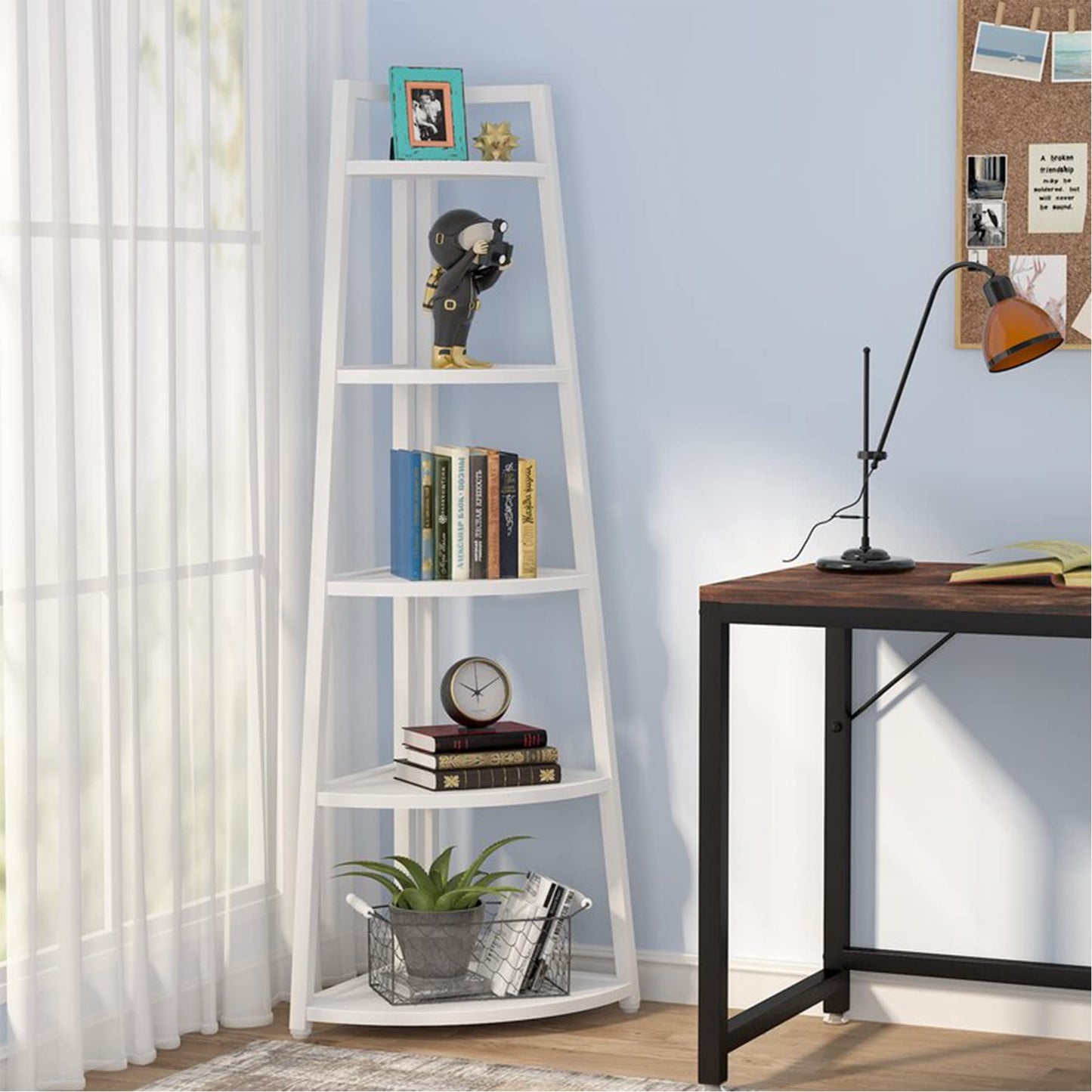 Tribesigns 5 Tier Corner Bookshelf and Bookcase, 70 inch Tall Corner Shelves Standing Shelving Unit Indoor Plant Stand for Living Room, Kitchen, Home Office (White)