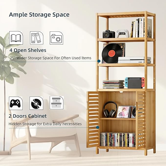 HIFIT 2 Set Tall Shelf Unit Bamboo Storage Cabinet