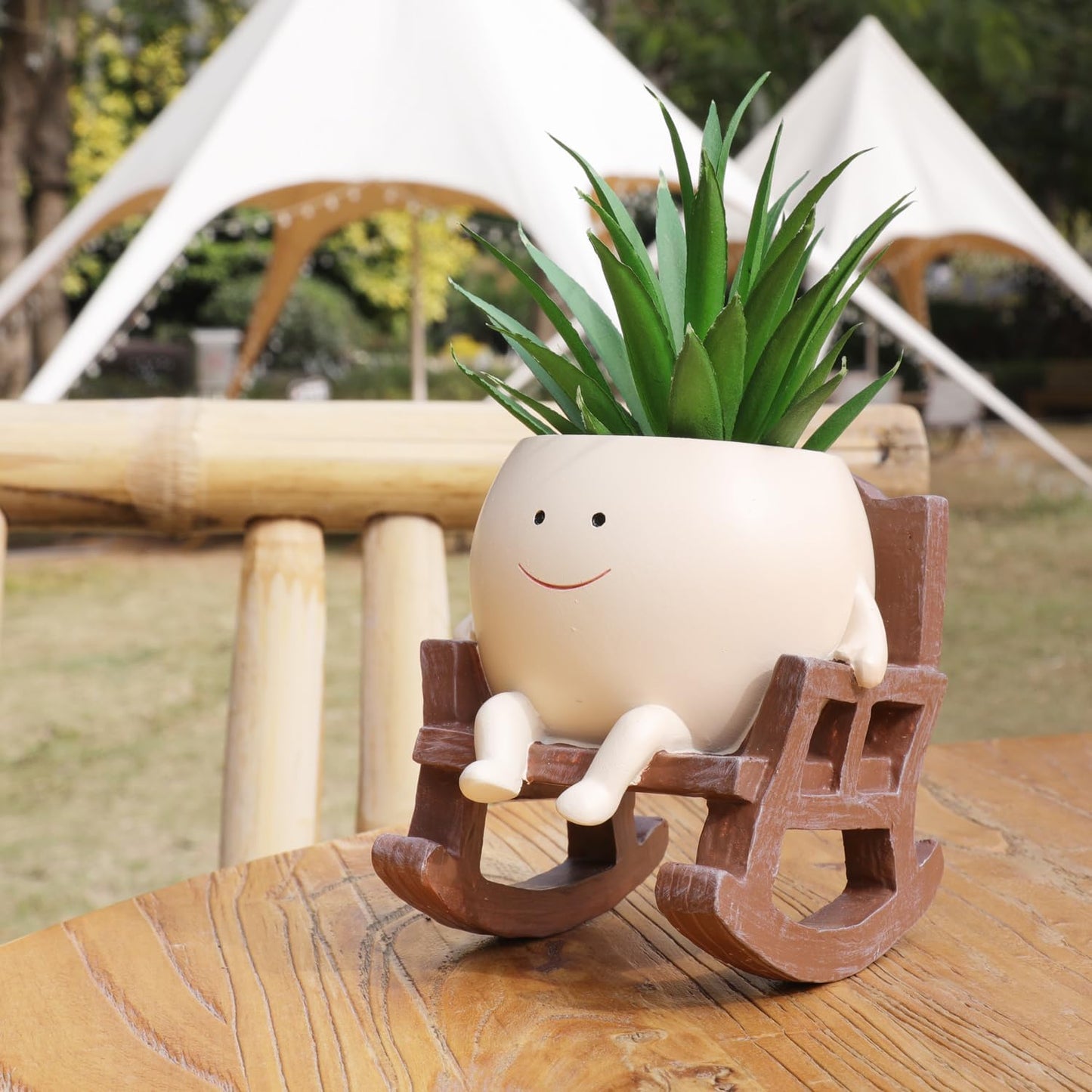 CASANIA Resin Rocking Chair Face Planter Funny Succulent Pots with Drainage Small Smiley Face Plant Pot for Indoor and Outdoor, Home Decor, Ideal Gift for Mother's Day, Christmas, Head Flower Pot