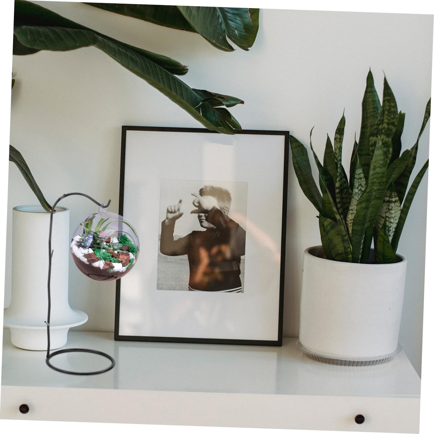 Toyvian Decorative Hanging Rack for Air Plants Black Glass Terrarium Holder with Hook for Home and Office Decor Pothook Stand for Flowers and Succulents Unique Micro Landscape