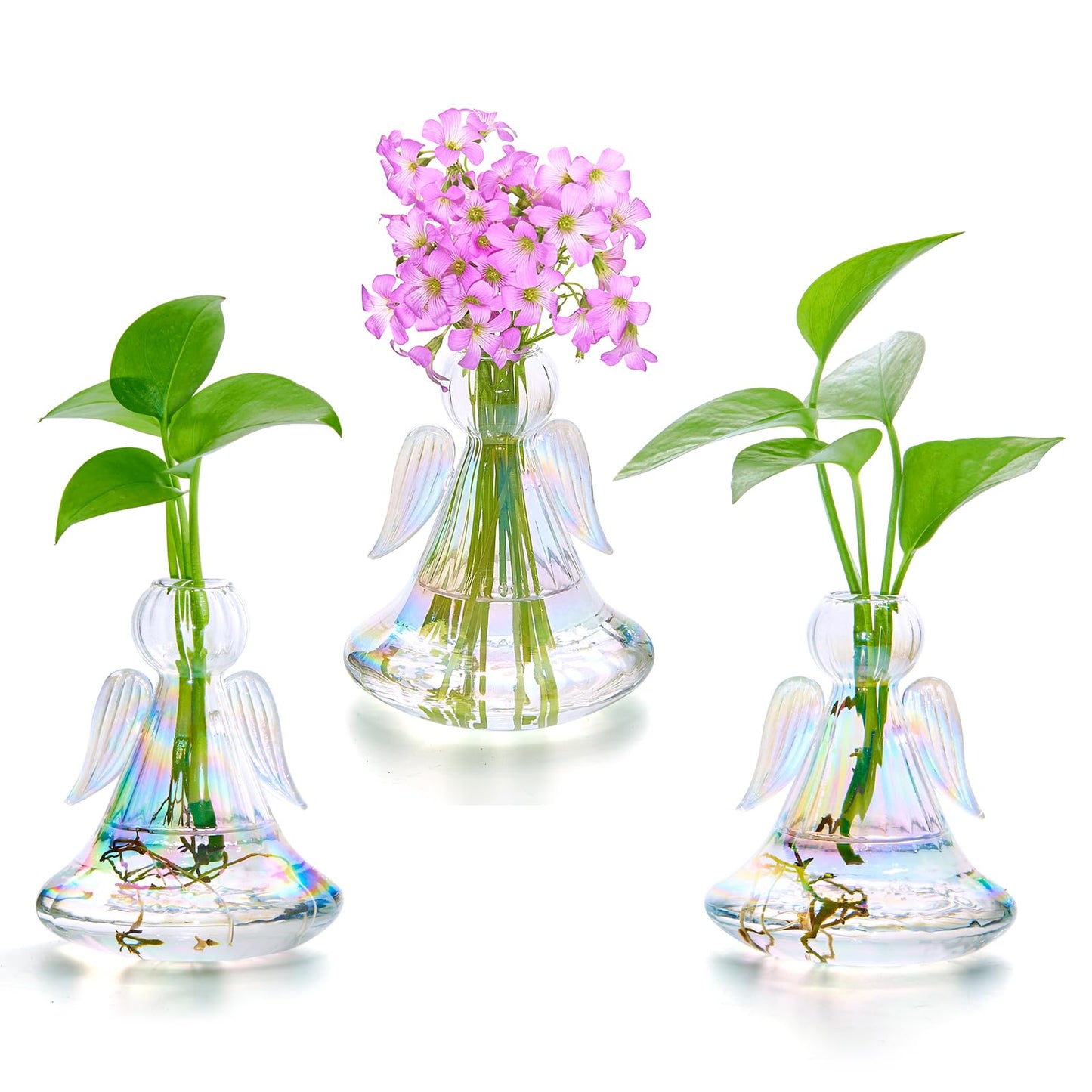 XXXFLOWER Plant Propagation Station,Angel Glass Terrarium Plant Starter Vases for Plant Cuttings Set of 3 Flower Vase for Hydroponics Plants Gifts for Plant Lovers Office Desk Decor
