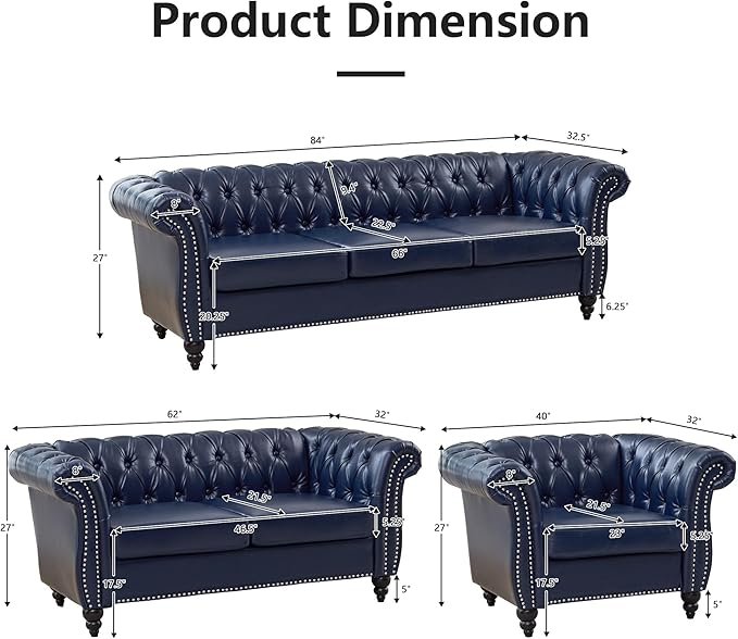 Mid-Century 3 Seater Sofa, Faux Leather Couch