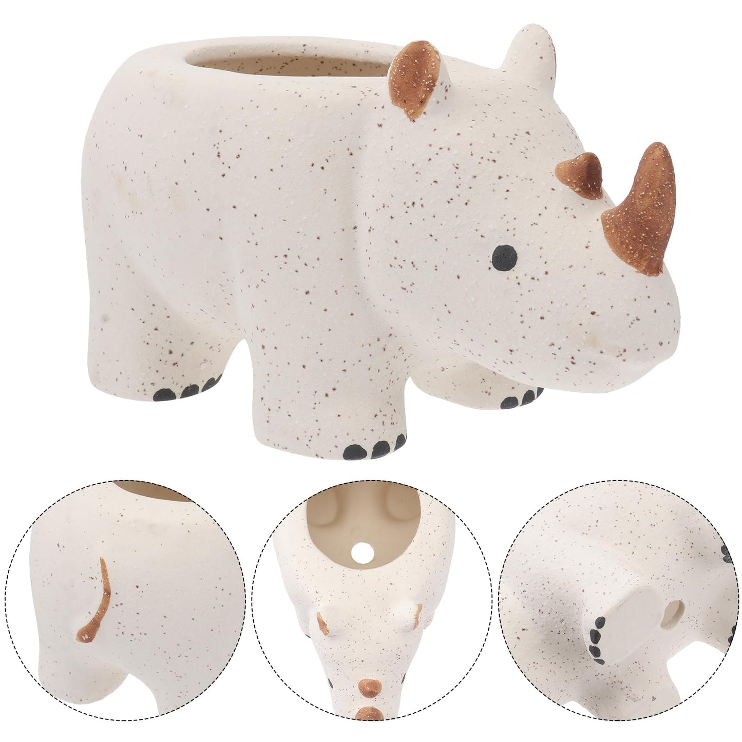 Hemoton Rhino Shaped Ceramic Planter Cute Animal Planter for Mini Plants Cactus, Smooth Shiny Ceramic - Plants Not Included, 8.25" Wide, Rhino