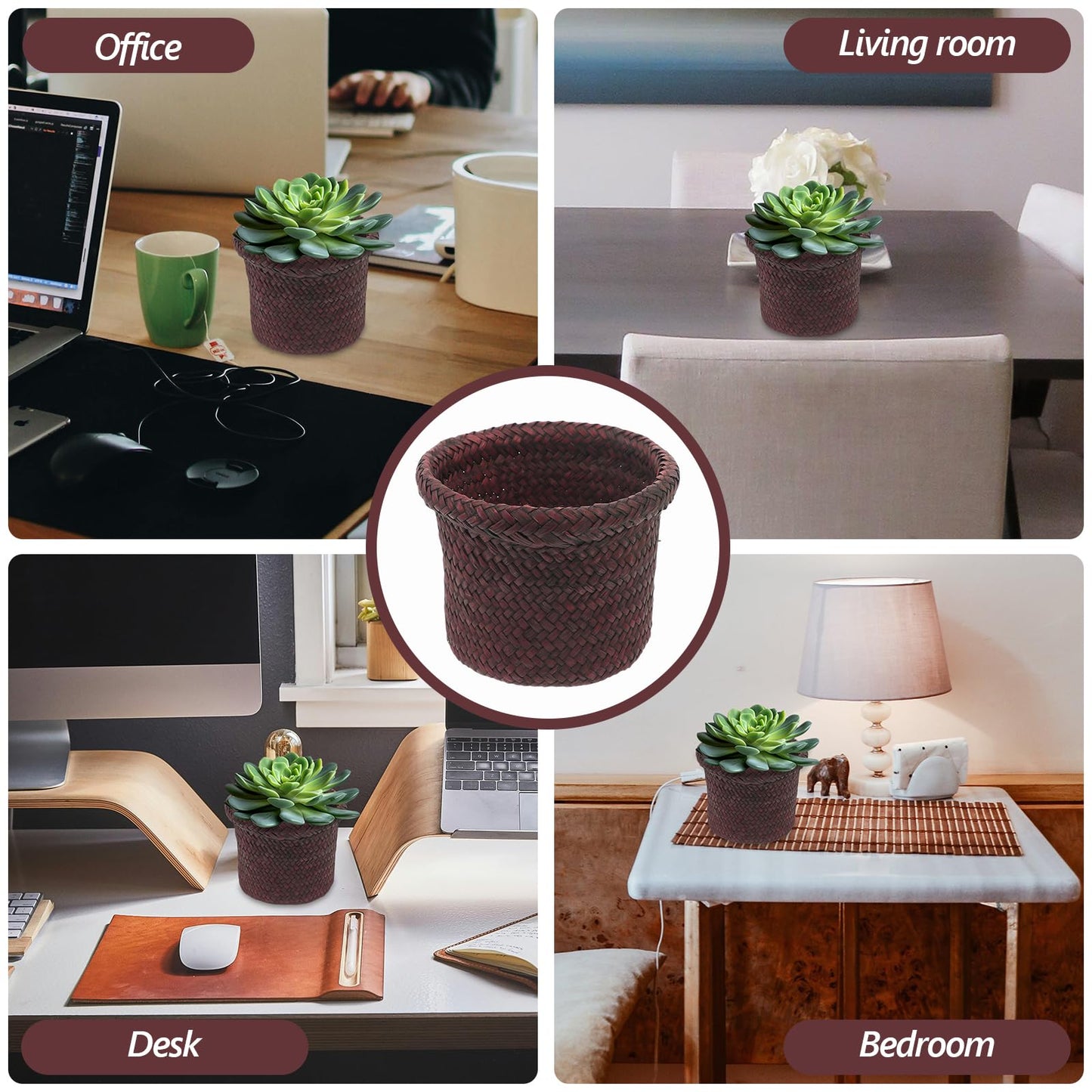 NUOBESTY Round Seagrass Planter Basket: 5.5x7.1" Woven Pots Cover Plant Pots Containers - Wicker Plant Basket Desktop Sundries Container - for