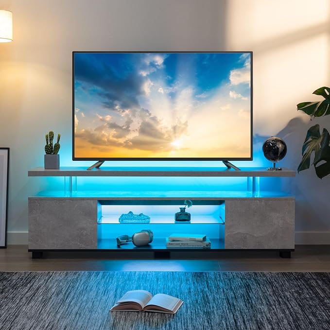 Cubehom Grey TV Stand, LED TV Stand Modern Entertainment Center