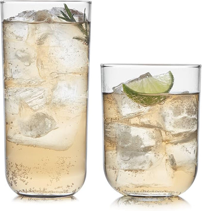 Libbey Polaris Tumbler and Rocks, Axis Glass Cups Set of 16, Elegant Mixed Drinking Glasses with Modern Clean Lines, Dishwasher Safe Glassware Set