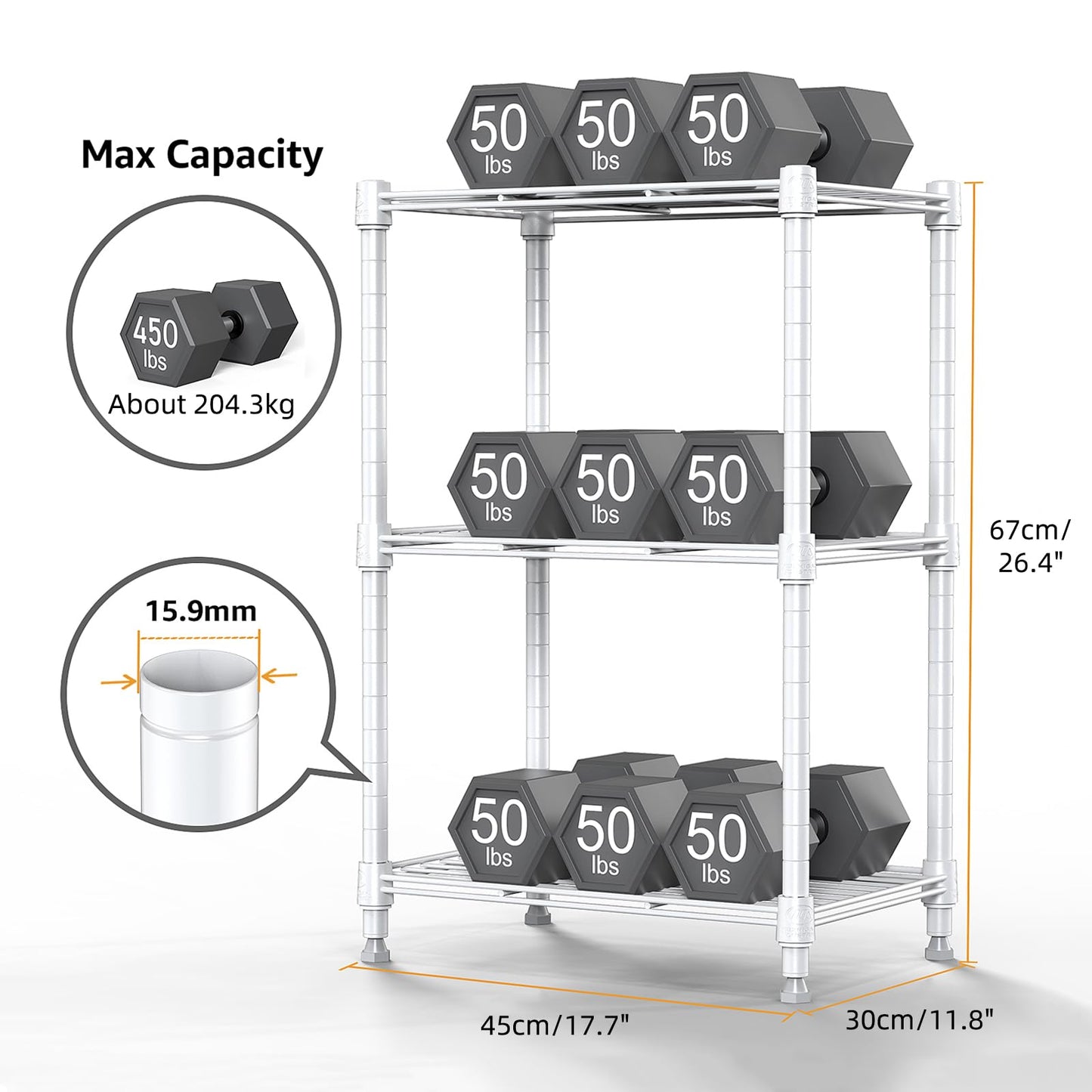 M MZG 450 lbs Wire Storage Shelving 3-Tier Utility Shelving Unit Steel Organizer Wire Rack for Home,Kitchen,Office,White (11.8" D x 17.7" W x 26.4" H)