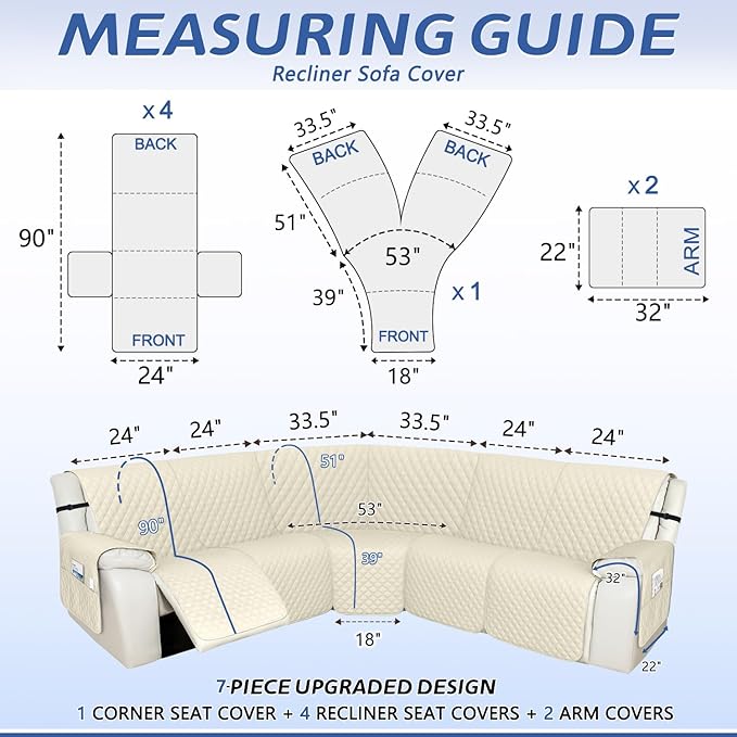 Arfntevss Recliner Sectional Couch Covers 1OO% Waterproof L Shape Sofa Cover
