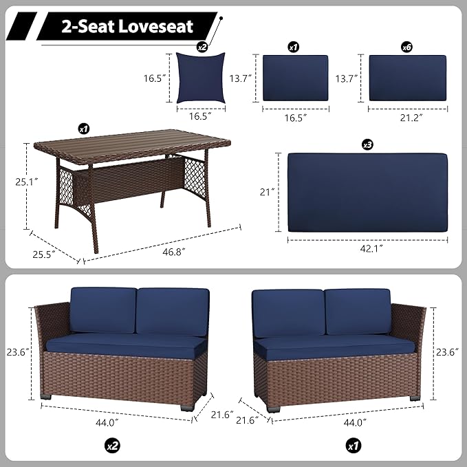 KIGOTY 7 Piece Patio Furniture Set, Outdoor PE Wicker Rattan Outdoor Dining Set