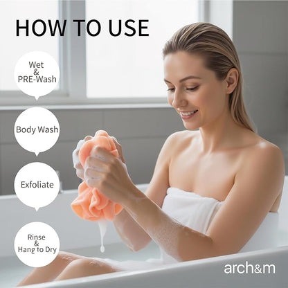 ARCH&M Exfoliating Washcloth & Shower Towel, Blue, 3 Pack | Japanese Washcloth, Textured Nylon, Deep Exfoliation, Improved Circulation, Daily Use, Glowing Silky-Smooth Skin