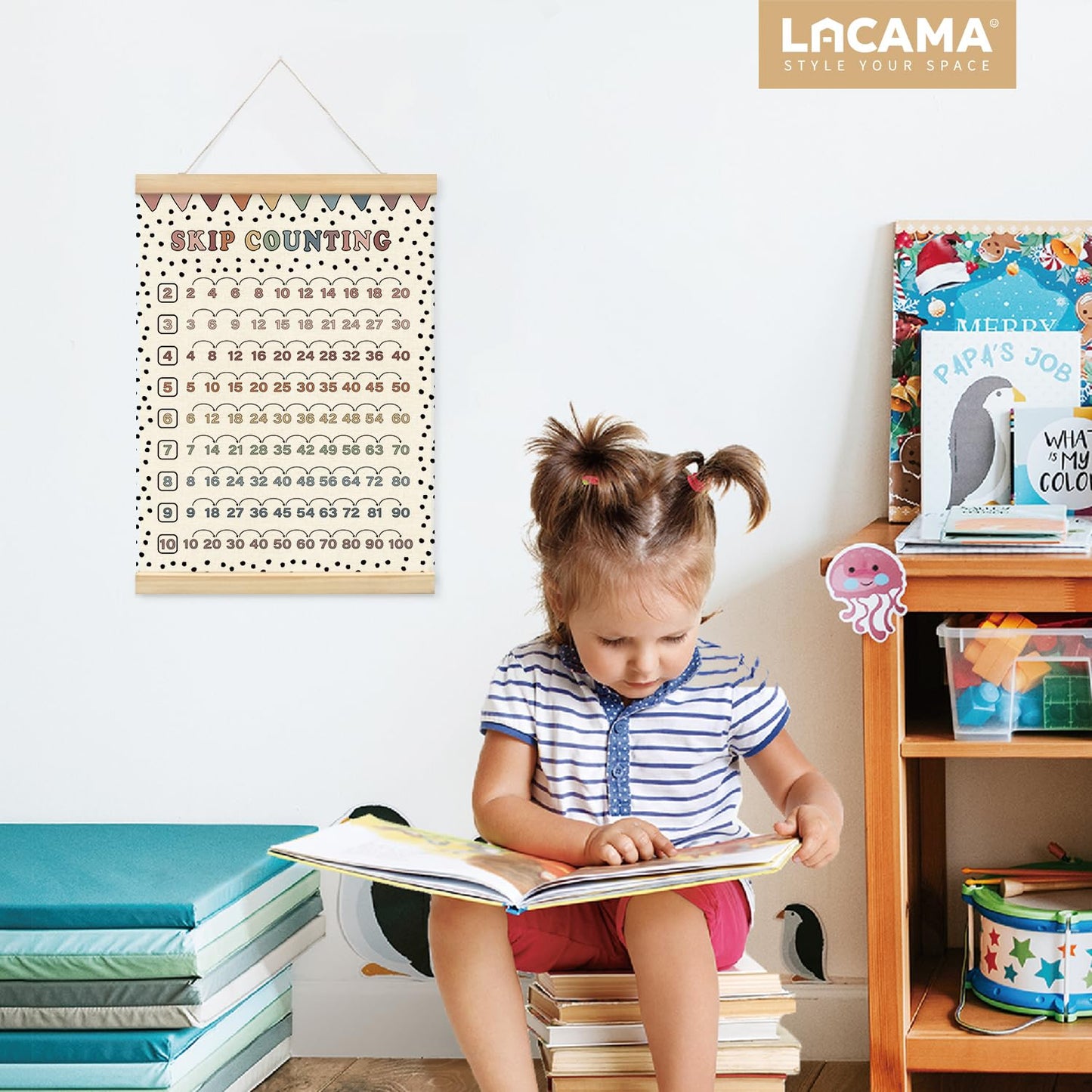 Lacama Boho Skip Counting Chart Educational Math Wooden Poster Hanger,Multiplication Chart Homeschool Organization Math Posters,Times Table Charts For Homeschool Grade School Classroom Posters Wood Hanger