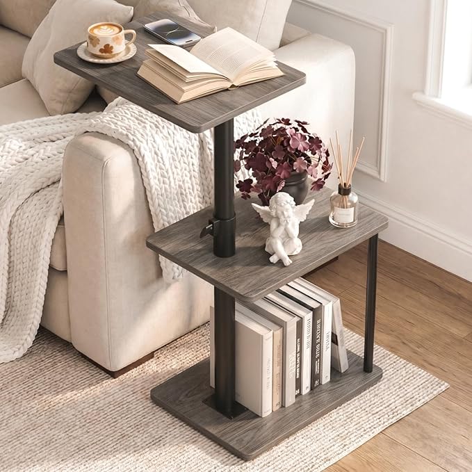 Faesun Swivel Side Table for Couch Arm, Height Adjustable C Table for Recliner