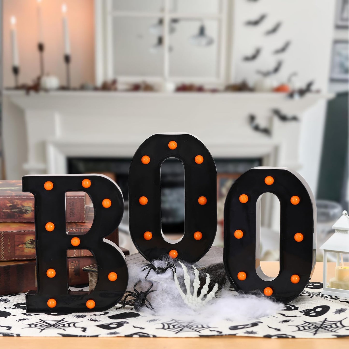 Halloween Decorations-3 Marquee Light up Letters "BOO" Sign Halloween Decor for Kitchen Tabletop Fireplace Mantel Party Indoor