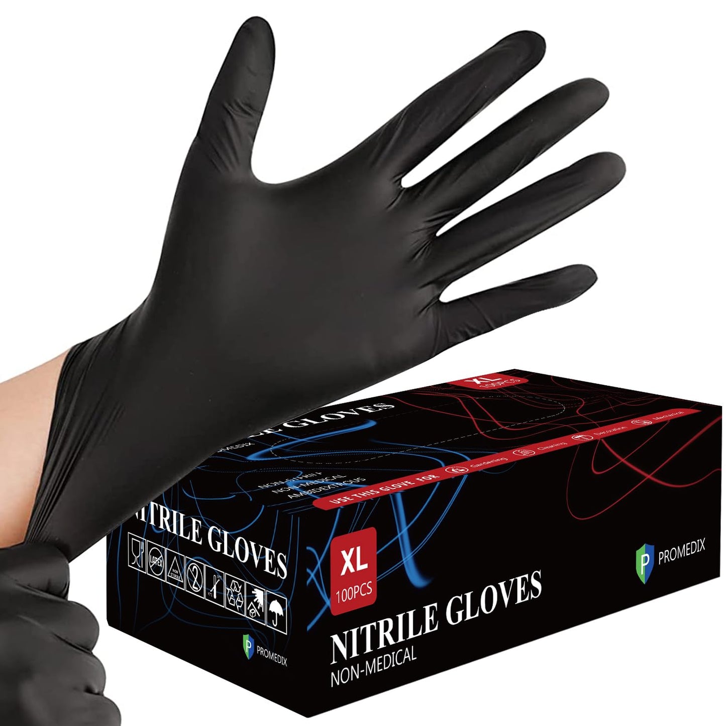 PROMEDIX P Nitrile Disposable Gloves,4mil-100 Count,Gloves Disposable Latex Free,Powder Free for Cooking,Household,Food safe