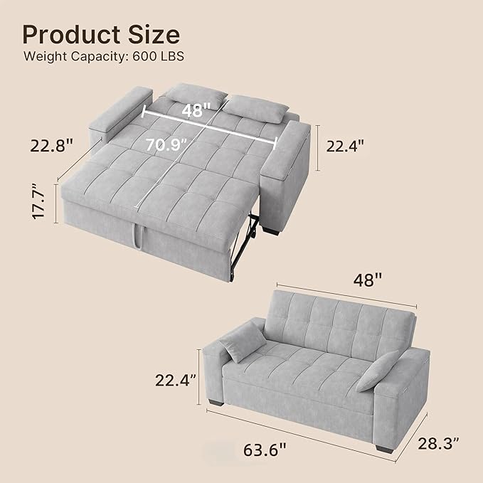 Gizoon Convertible Sofa Bed Futon, 70.9'' Sleeper Loveseat