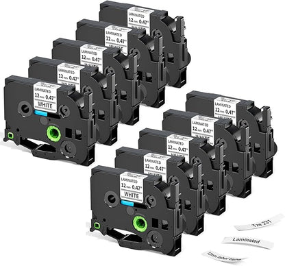 Label KINGDOM Aze-231 Refill Compatible with Brothr p Touch tze laminatied Label Maker Tape 12mm 1/2"(0.47") for ptouch Printer PTD210 PTD220 PTH110, 10 Pack