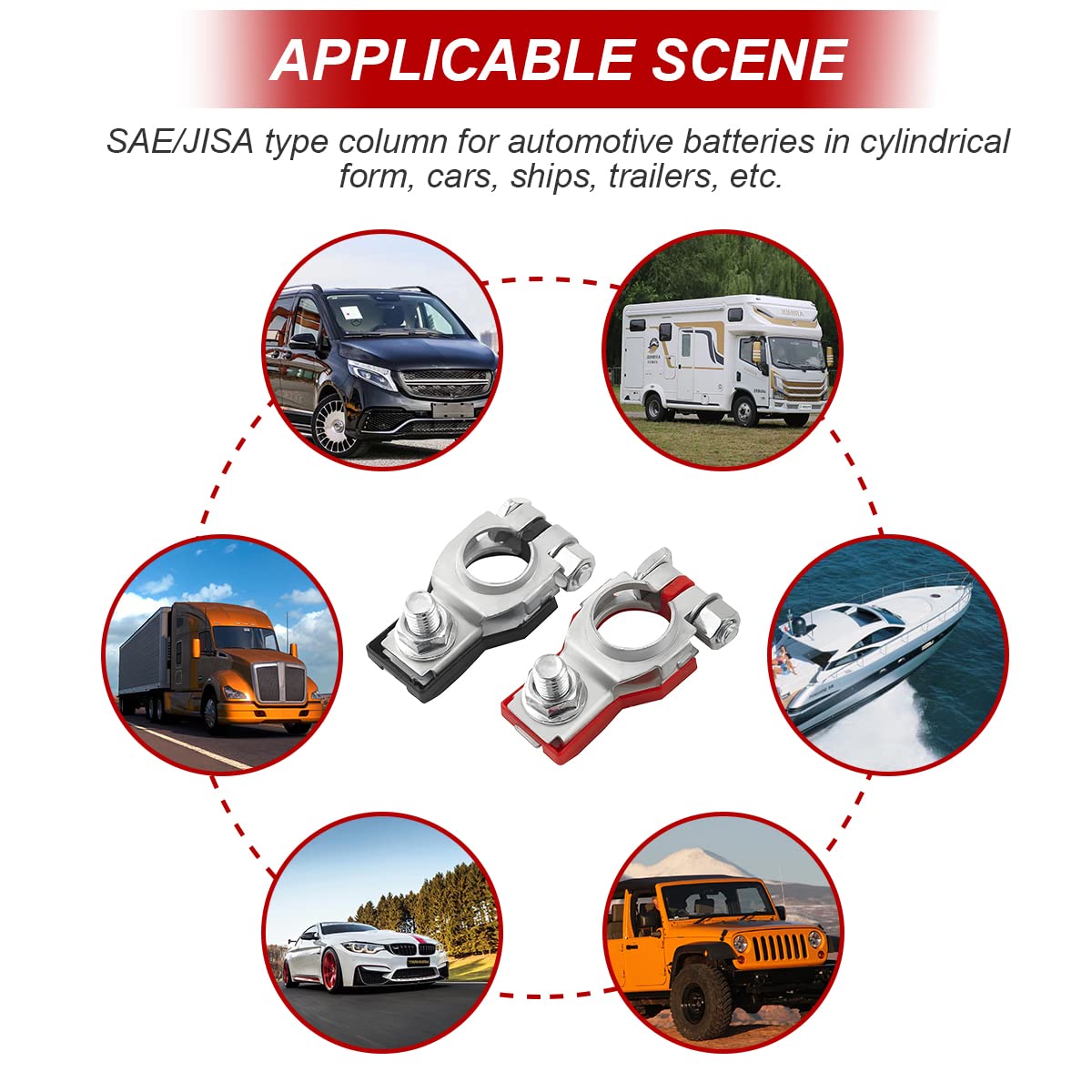 AUCELI Battery Terminal Connector, Top Post Battery Cable Terminal Clamp Set, Positive and Negative 1 Pair with 2 Washers, Good Contact Corrosion Resistance Car Accessories for SUV Van Motorcycle