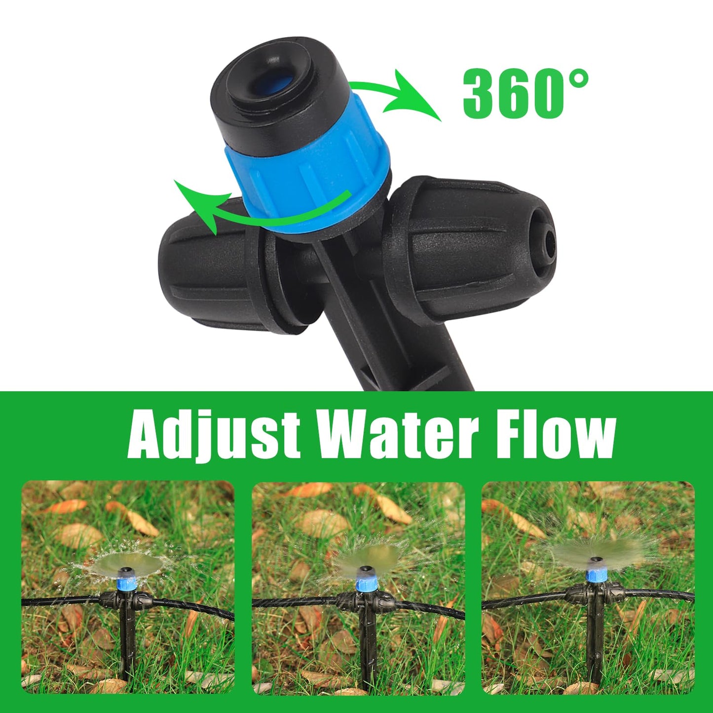 25 Pcs Drip Irrigation Fan Emitter for 1/4" Irrigation Tubing, Adjustable Water Flow Irrigation Spary Dripper with Stake Drip Micro Drip Irrigation Sprayer Emitter for Irrigation Watering System